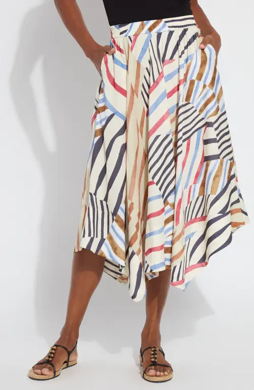 Lysse Lorenza Mixed Stripe Satin Handkerchief Hem Skirt in Stripe Art at Nordstrom, Size Small | Nordstrom