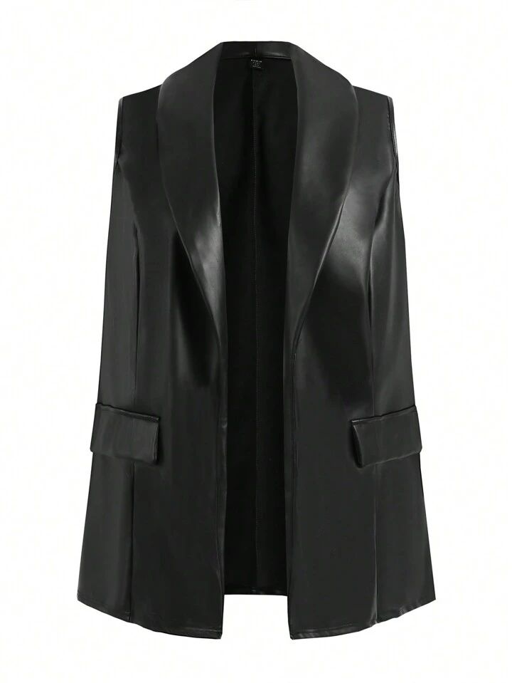 SHEIN CURVE+ Plus Shawl Collar PU Leather Vest Blazer | SHEIN