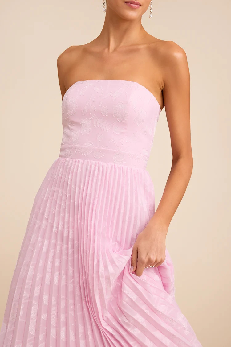 Perfectly Stunning Light Pink Jacquard Strapless Midi Dress | Lulus