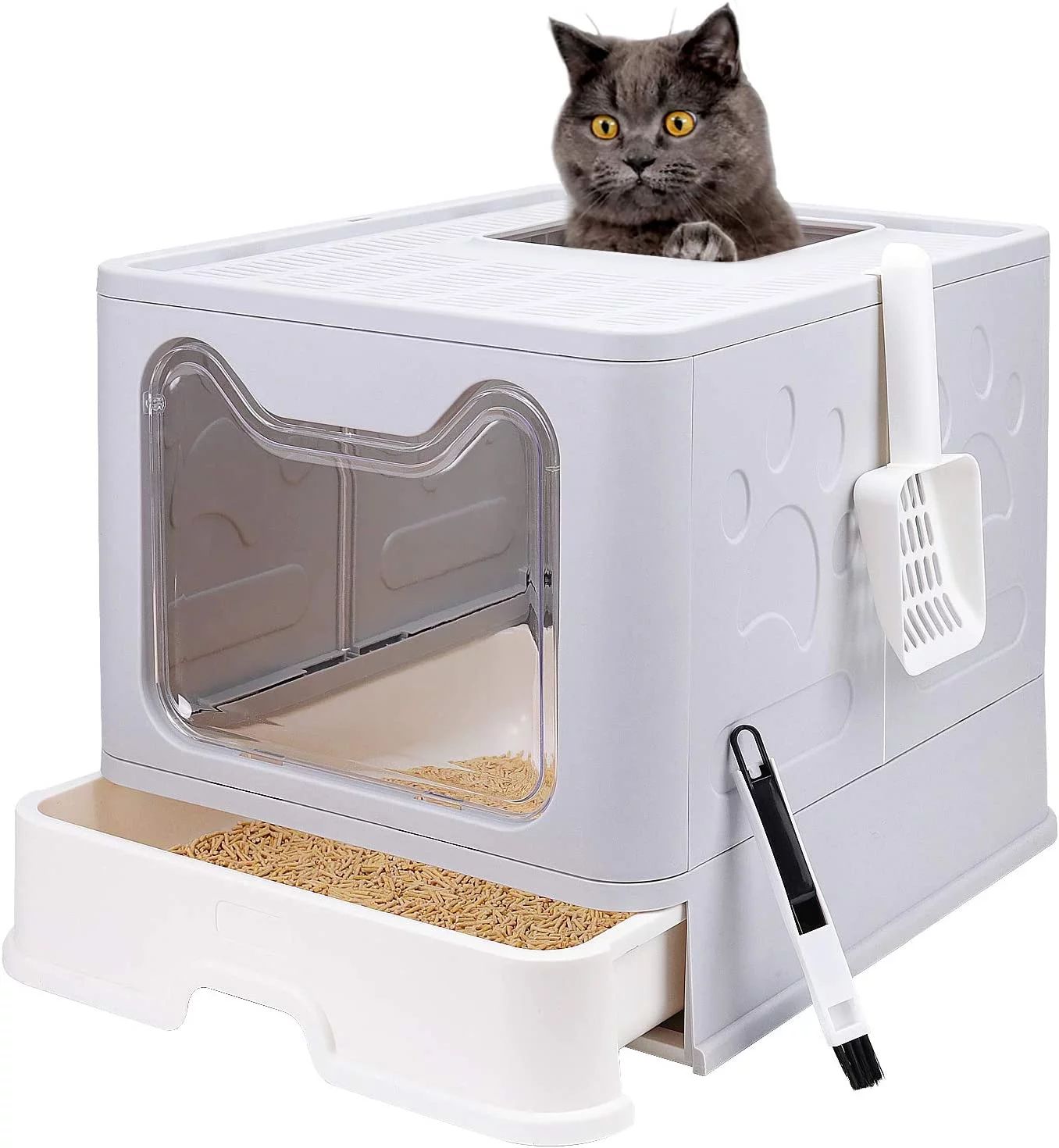 Foldable Cat Litter Box with Lid, Enclosed Cat Potty, Top Entry Anti-Splashing Cat Toilet, Easy t... | Walmart (US)
