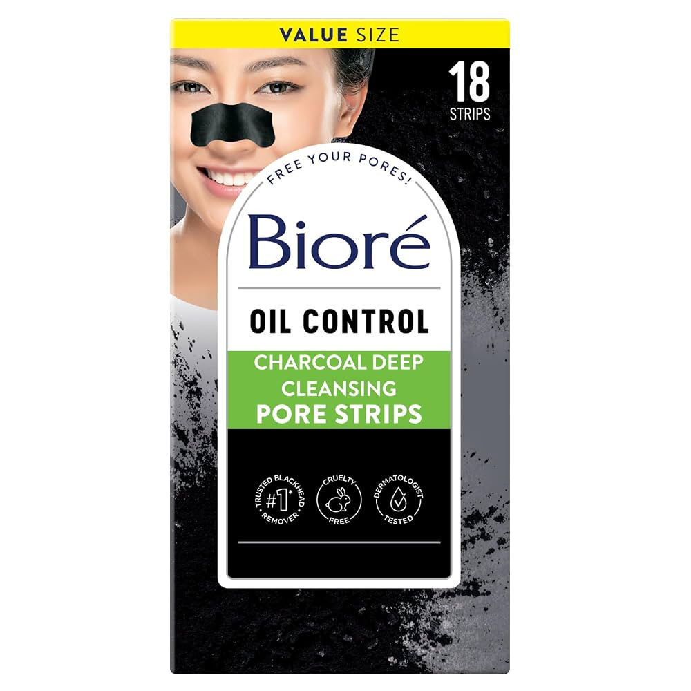 Biore Charcoal Deep Cleansing Pore Strips, Nose Strips for Blackhead Removal on Oily Skin, Featur... | Amazon (US)