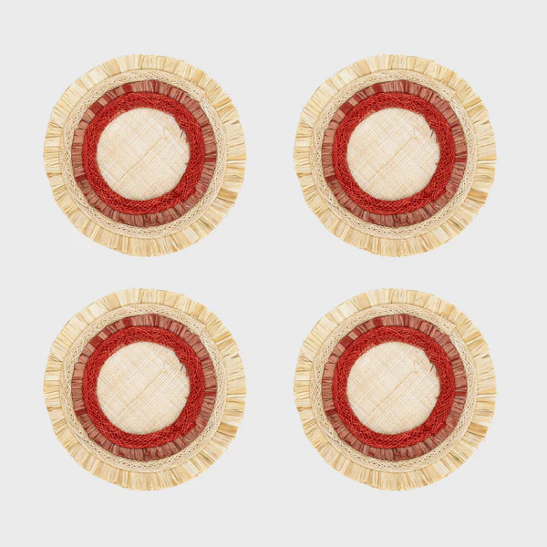 Ruffle edge straw coasters, red | Joanna Buchanan