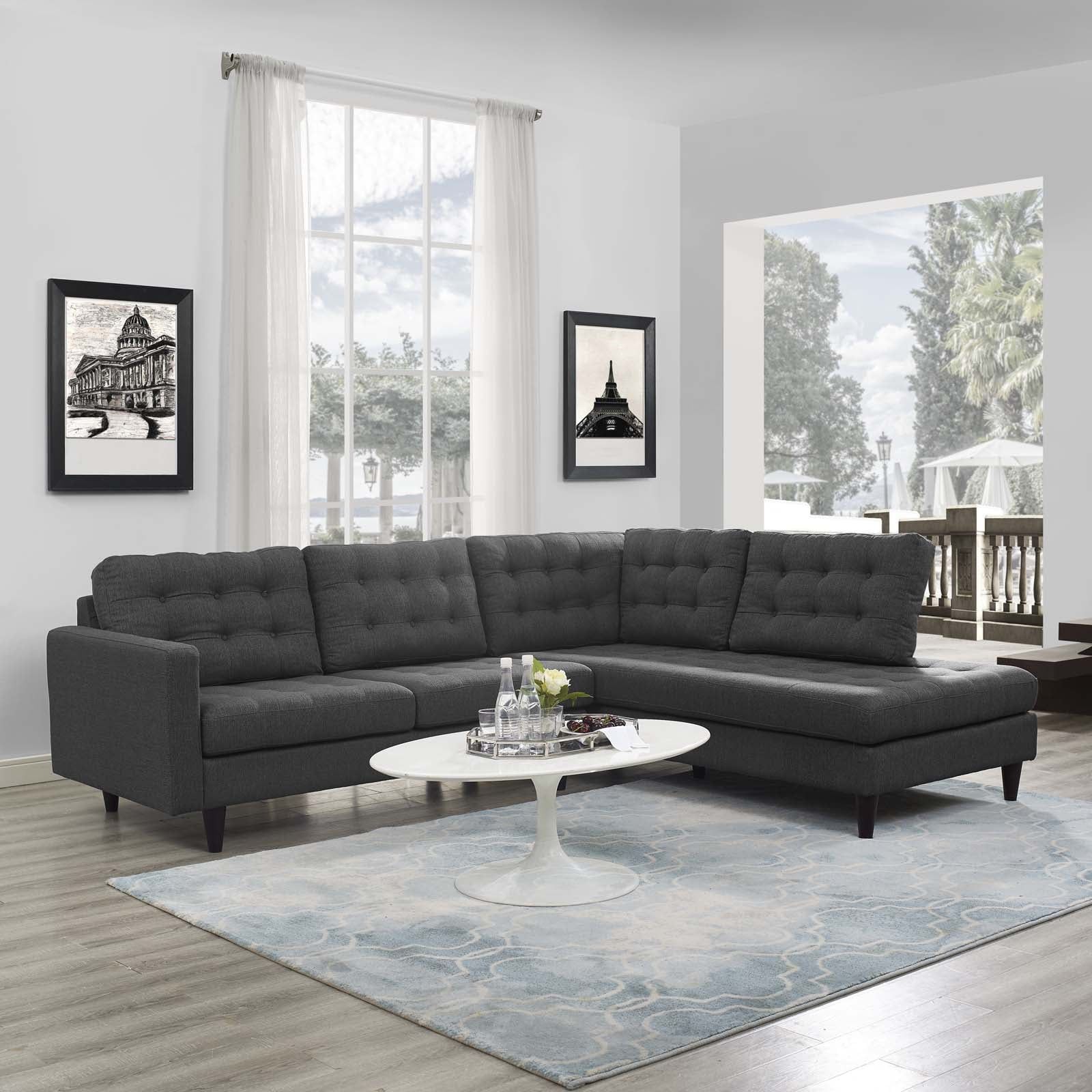 Modway Empress 2 Piece Upholstered Fabric Right Facing Bumper Sectional in Gray | Walmart (US)