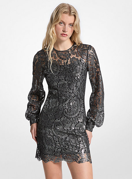 Metallic Paisley Lace Mini Dress | Michael Kors US