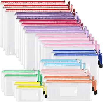 EOOUT 25pcs 8 Sizes, Mesh Zipper Pouch, 11 Colors, Waterproof Zip File Document Folders, Travel A... | Amazon (US)