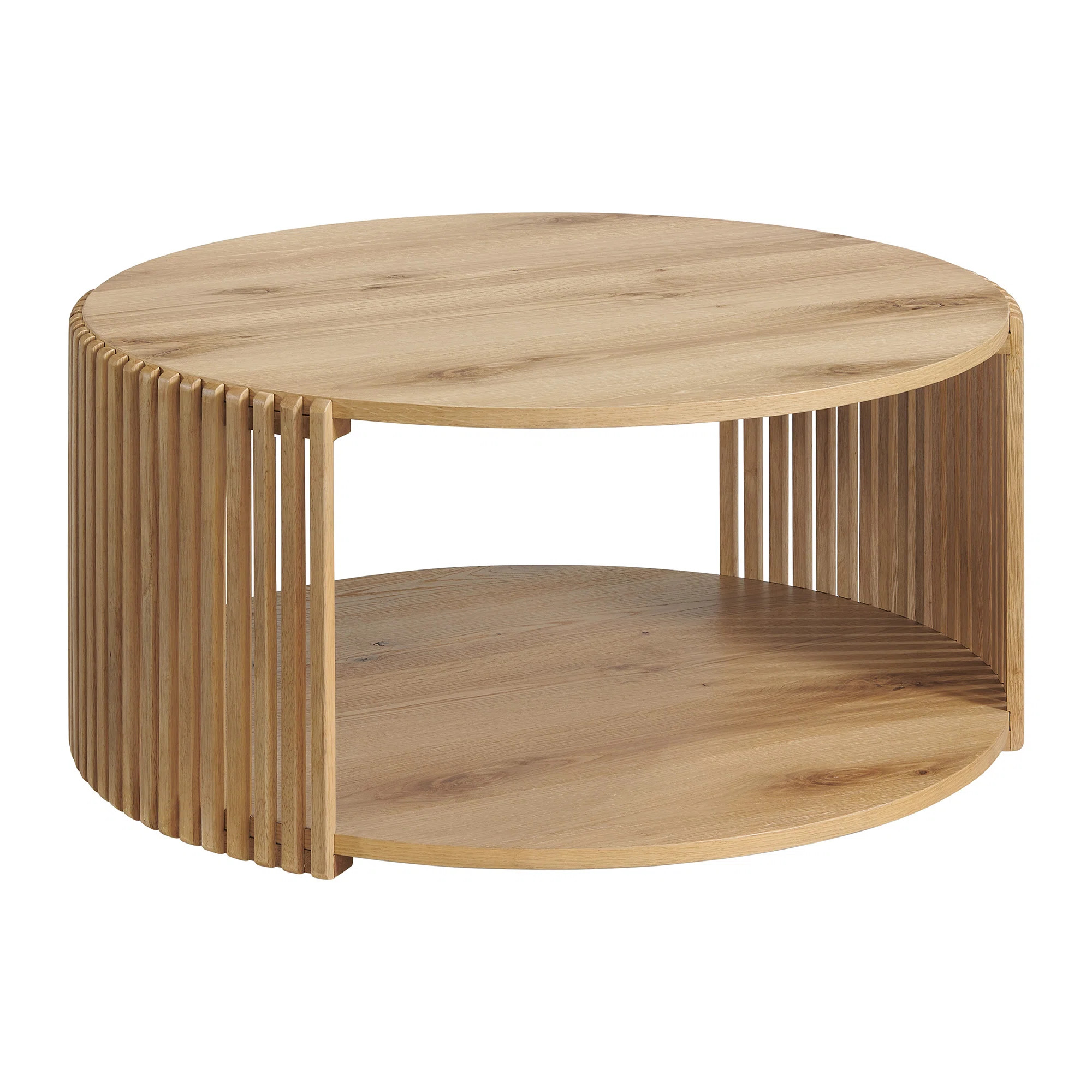 Estie Round Wood Slatted Coffee Table With Open Shelf | Wayfair North America