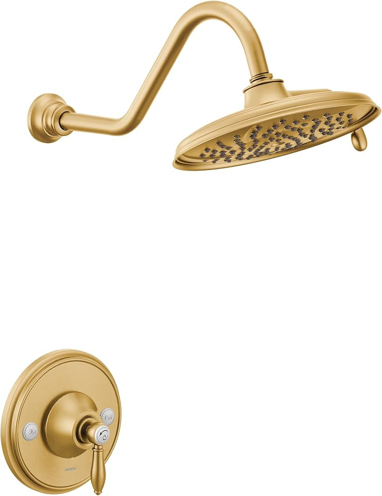Moen Weymouth Brushed Gold Posi-Temp Shower Trim Kit, Valve Required, including 9-Inch 2-Spray Ra... | Amazon (US)