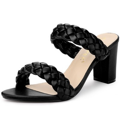 Allegra K Women's Dual Straps Braided Heeled Slip-on Chunky Heeled Slide Sandals Black 8 | Target
