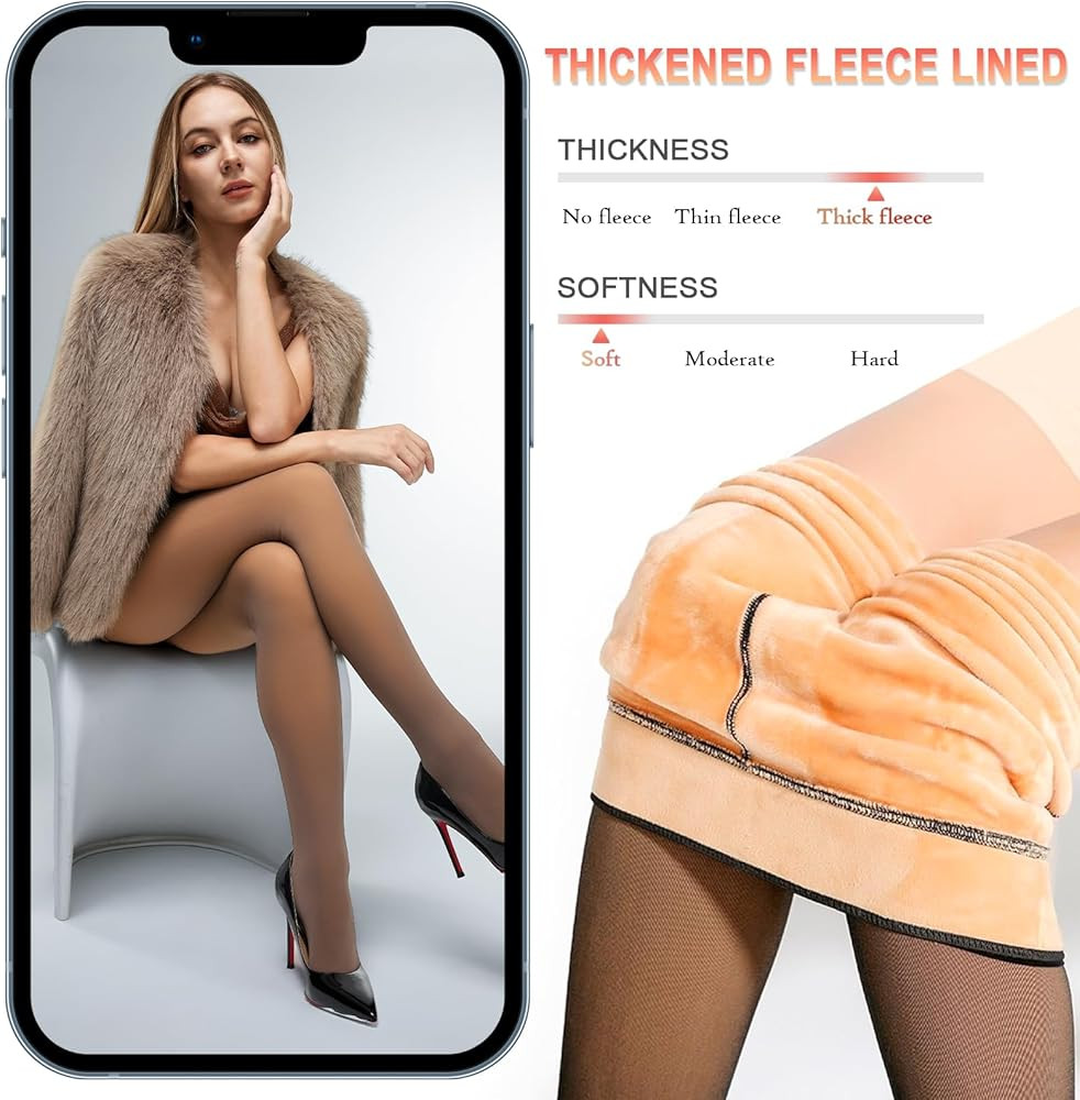 Fleece Lined Tights Women Sheer Warm Pantyhose Leggings Fake Translucent Thermal Winter Thick Tig... | Amazon (US)