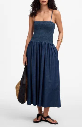 Madewell Smocked Midi Sundress in Rinse Wash at Nordstrom Rack, Size Large | Nordstrom Rack
