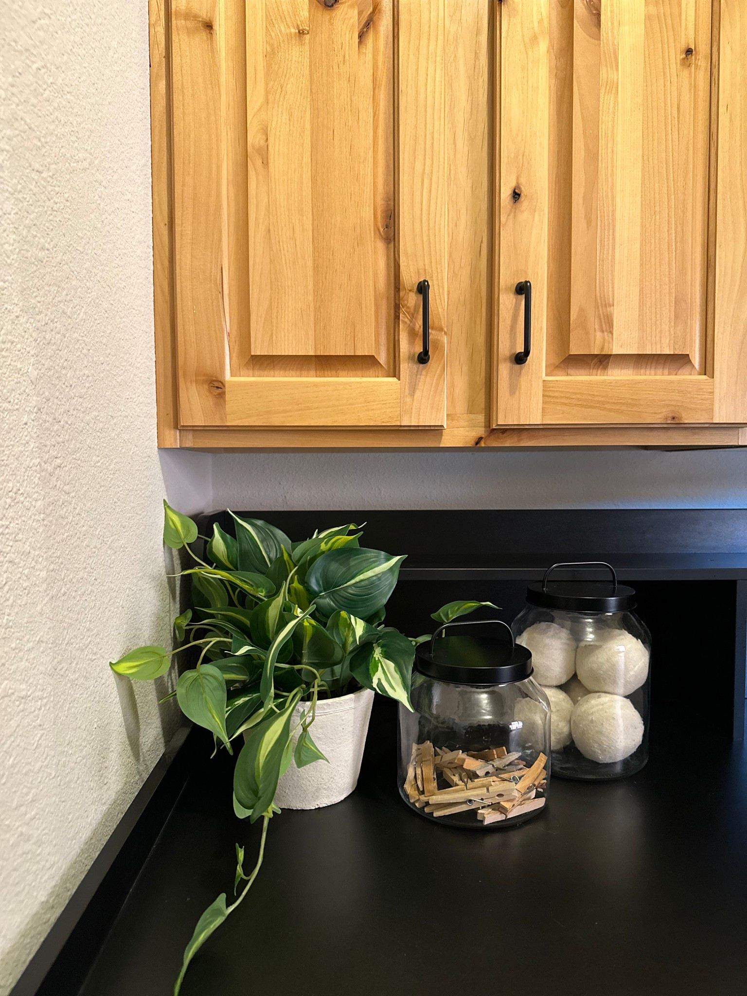 Simple laundry room decor for function and style.

This laundry room countertop has a high shelf in the back to hide all the washer hooks ups!

These glass containers were from the Target and no longer available so I am linking some similar options!

Laundry room, mudroom, home decor, function, organization, minimalism 

#LTKHome