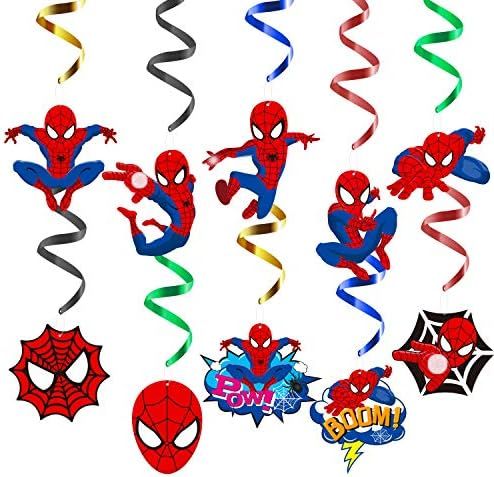 PANTIDE 30Ct Spider Superhero Hanging Swirls Decorations, Spider Hero Whirls Glitter Foil Ceiling Sw | Amazon (US)