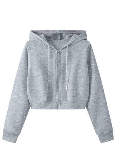 Remidoo Women's Cropped Zip Up Hoodie Crop Top Jacket Long Sleeve Hooded Sweatshirt Gray Small | Amazon (US)