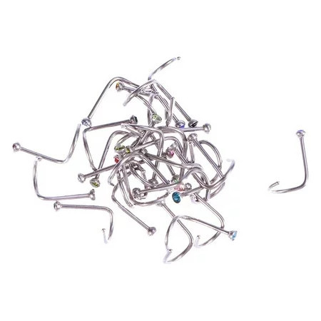 Quqiuxian 30pcs Stainless Steel Rhinestone Decorated Nose Rings Nose Studs Bone Screw Nose Gems (Random Color) | Walmart (US)