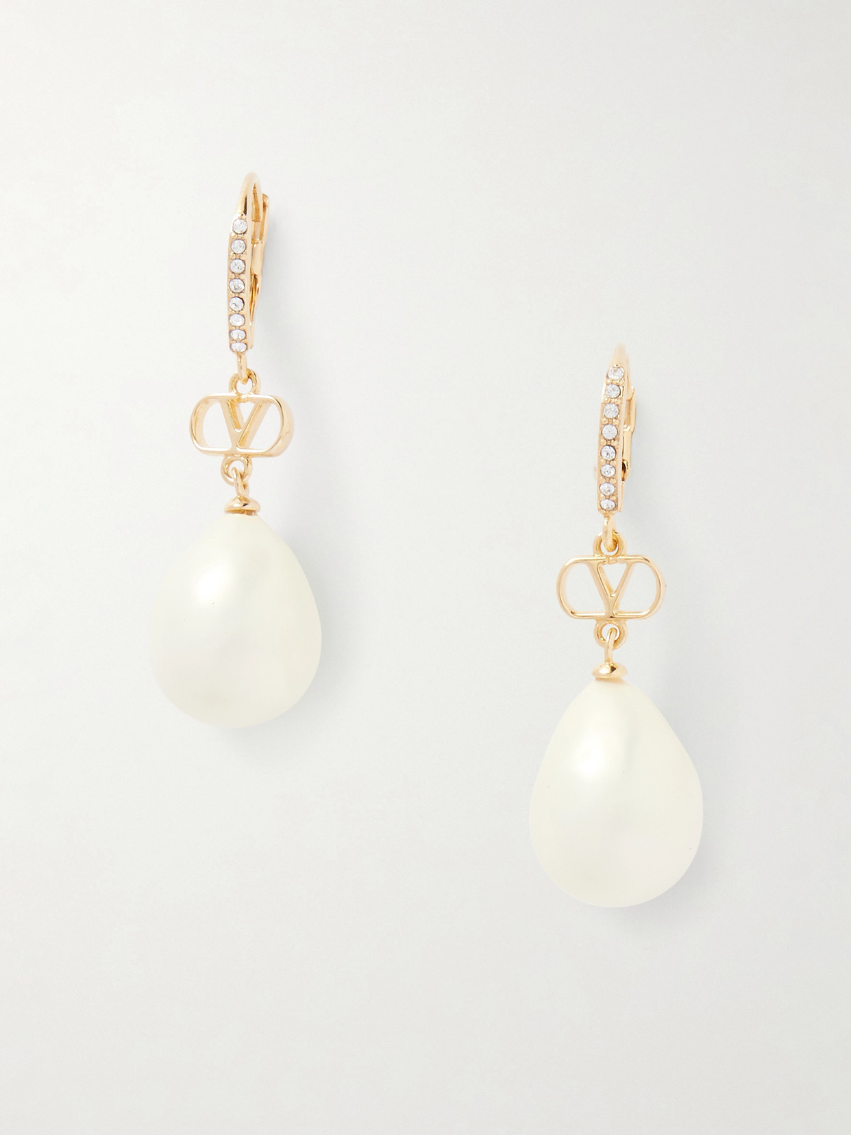 Valentino Garavani - Vlogo Gold-tone Crystal And Faux-pearl Earrings - One size | NET-A-PORTER (US)