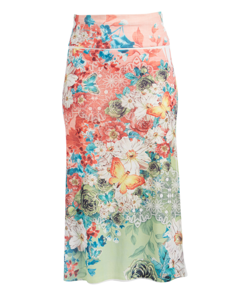 Poliana Plus Women's Maxi Skirts FLORAL - Pink & Mint Floral Maxi Skirt | Zulily