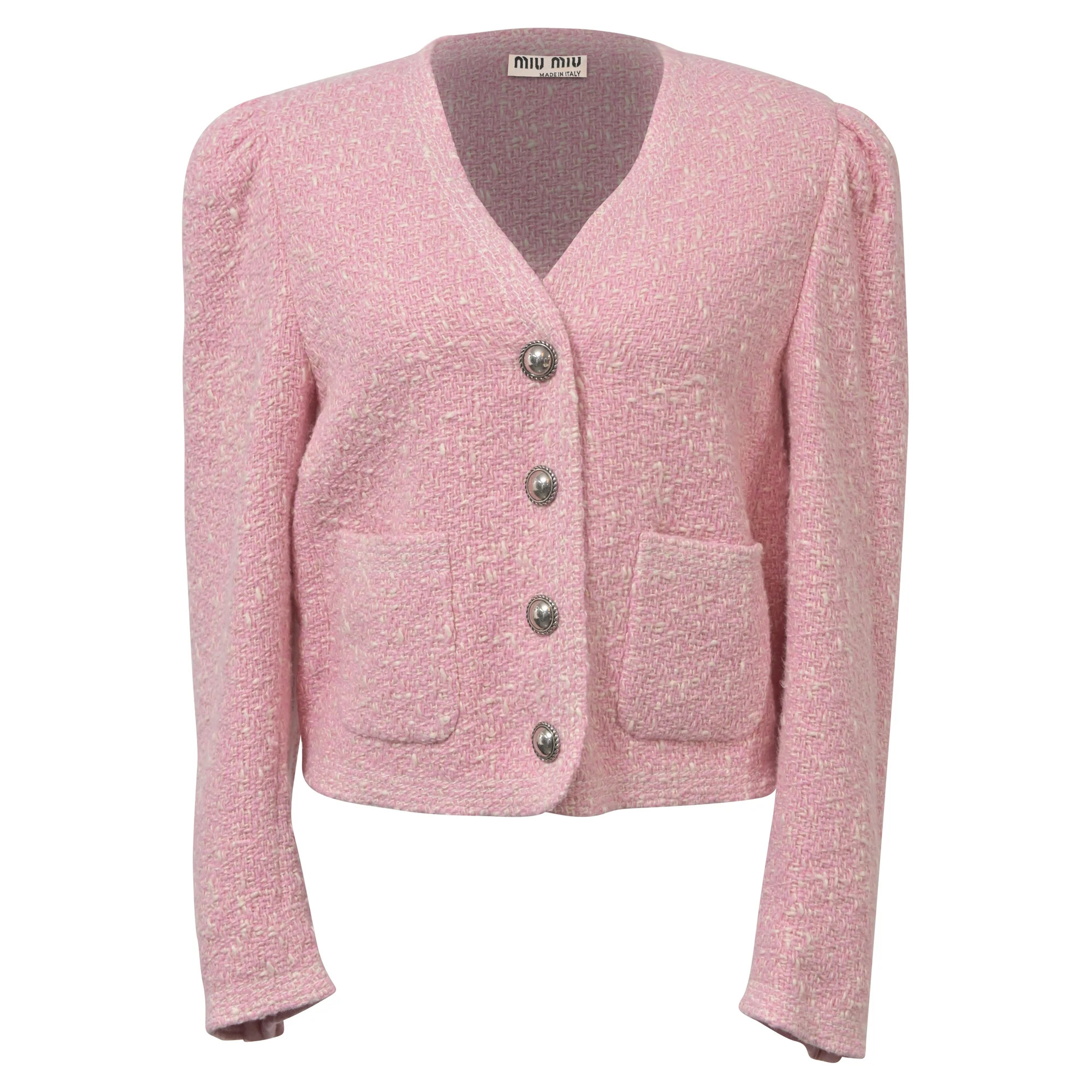 Miu Miu Tweed Jacket in Pink Wool | Shop Simon