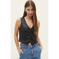 Stradivarius Short Faux Leather Waistcoat Black S | Stradivarius (UK)