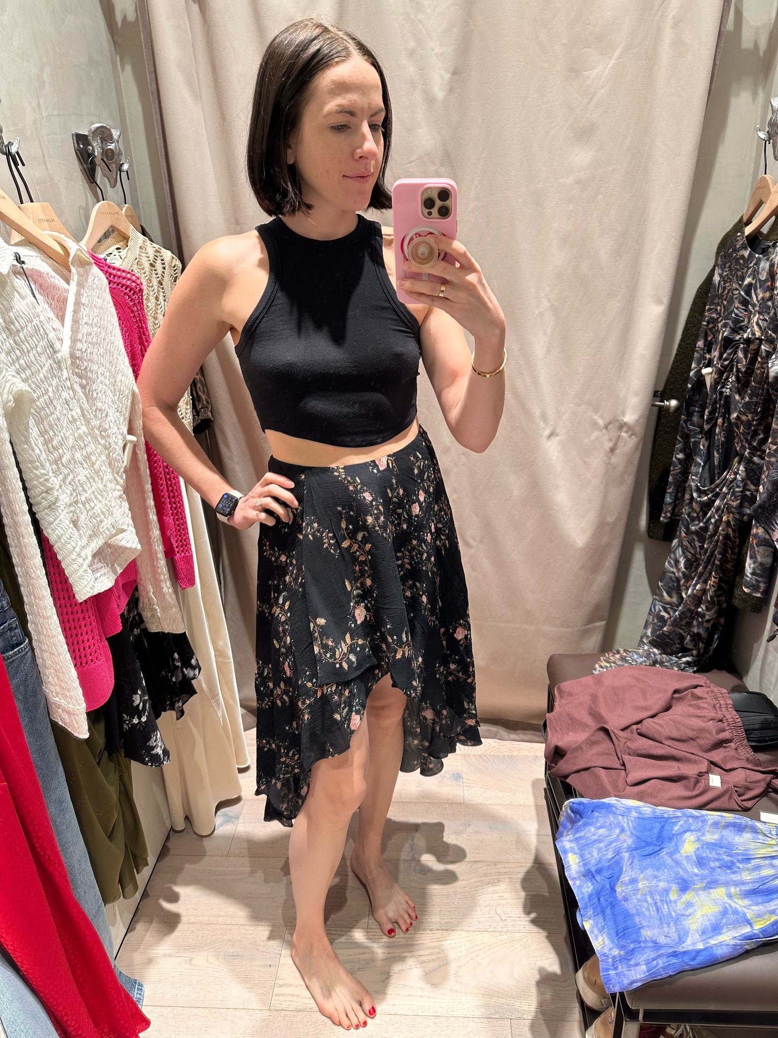 All Saints up to 50% sale is happening now… 

I didn’t end up getting this skirt, but I love how flouncey it is! I also love a high-low skirt when done tastefully. The thing I didn’t like about it is that it sits lower on my hips. Since most of my tops are crops, so I prefer a higher waist. Also, the elastic waistband, although flattering, kept rolling on me instead of staying put. 

#LTKSeasonal #LTKSaleAlert #LTKSummerSales