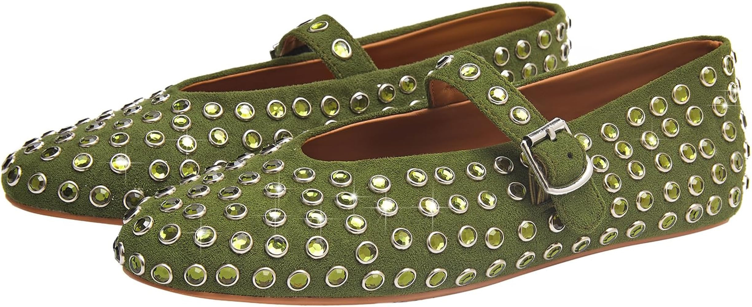 Rhinestone Ballet Flats for Women Sparkly Crystals Ballerina Shoes Women's Buckled Strap Mary Jan... | Amazon (US)