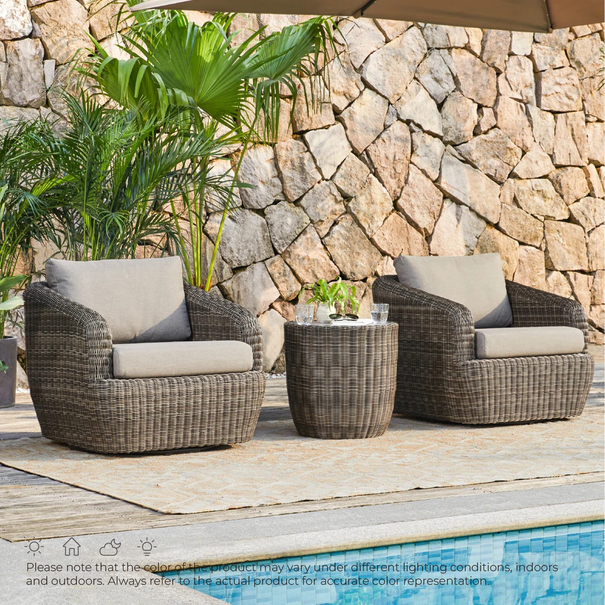 Cambelle 2-Person Swivel Rattan Seating Group with Cushions | Wayfair North America