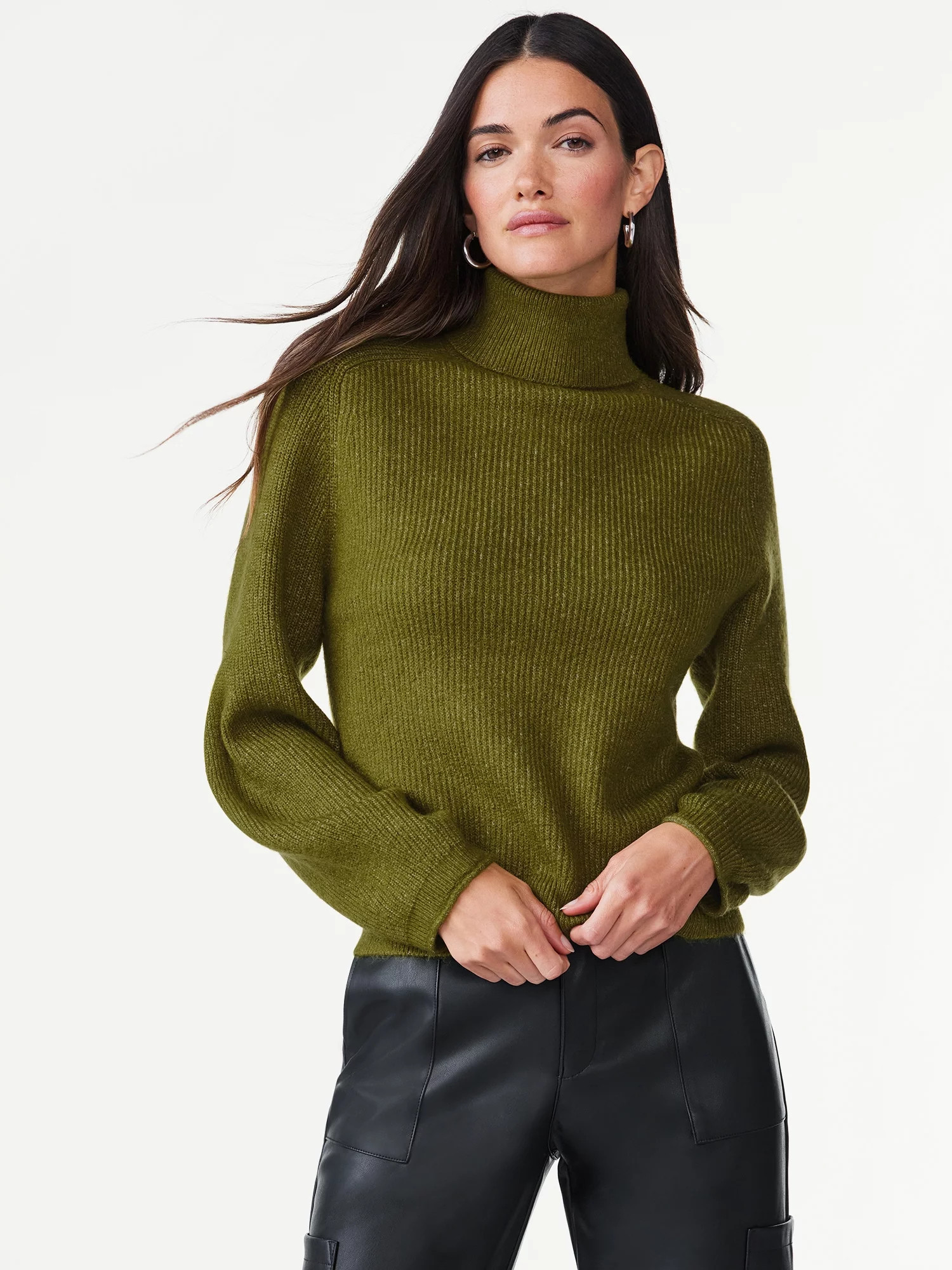 Scoop Women's Ribbed Oversized Turtleneck Sweater with Long Sleeves, Sizes XS-XXL | Walmart (US)