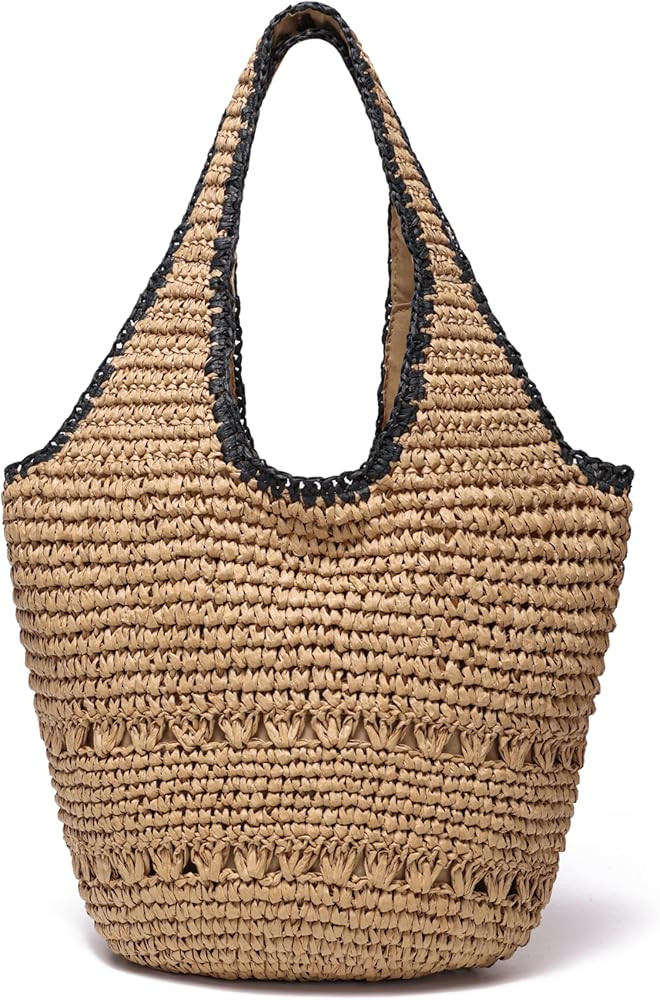 JOLLQUE Straw Beach Bag for Women, Raffia Tote Large Summer Beach Purse Woven Shoulder Bags Boho ... | Amazon (US)