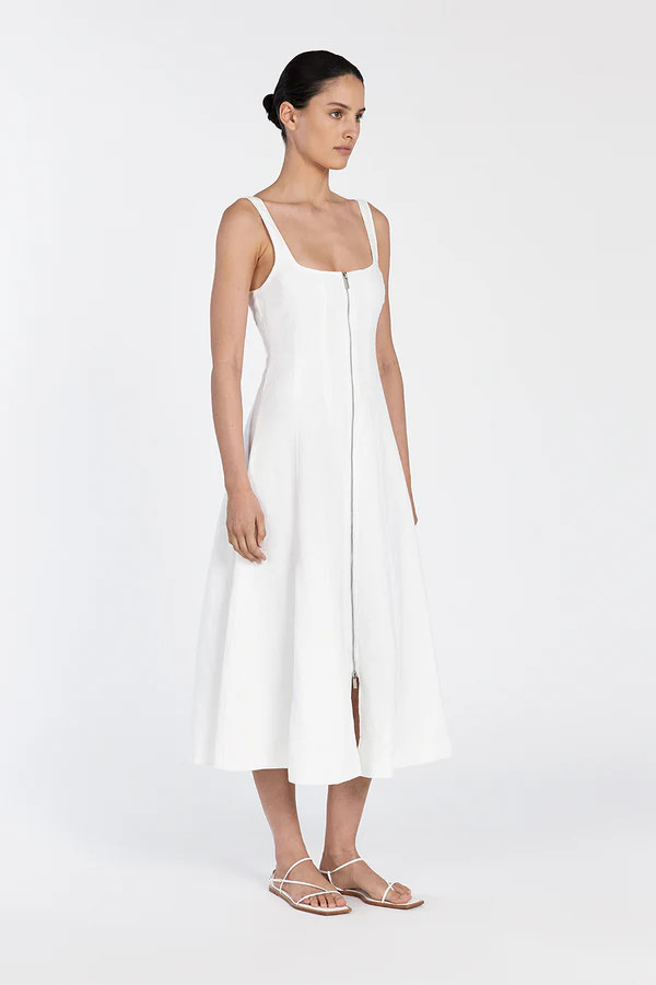 HARRIET WHITE LINEN MIDI DRESS | DISSH