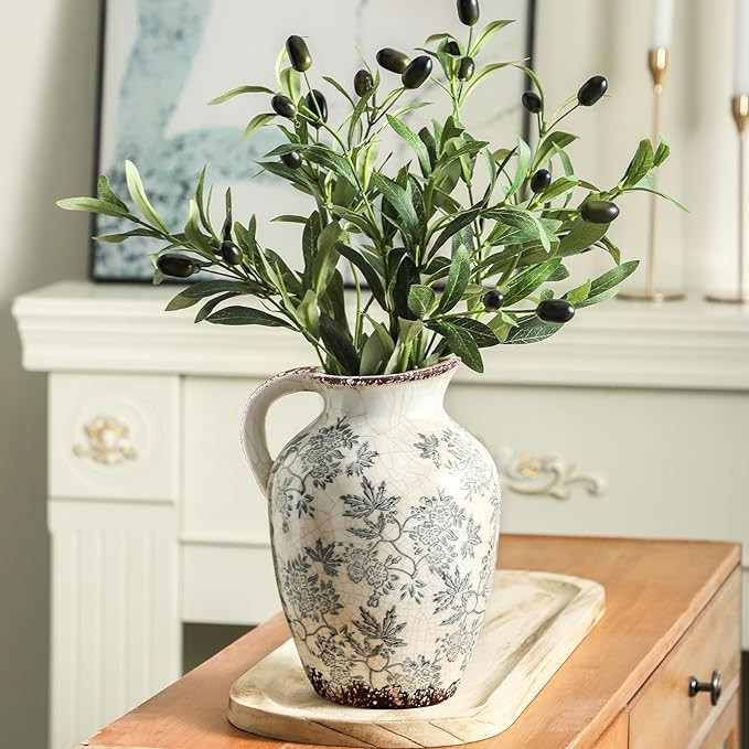 Enra Vintage vase with Handle,Blue and White Ceramic Decorative Flower vase, Chinoiserie Floral V... | Amazon (US)