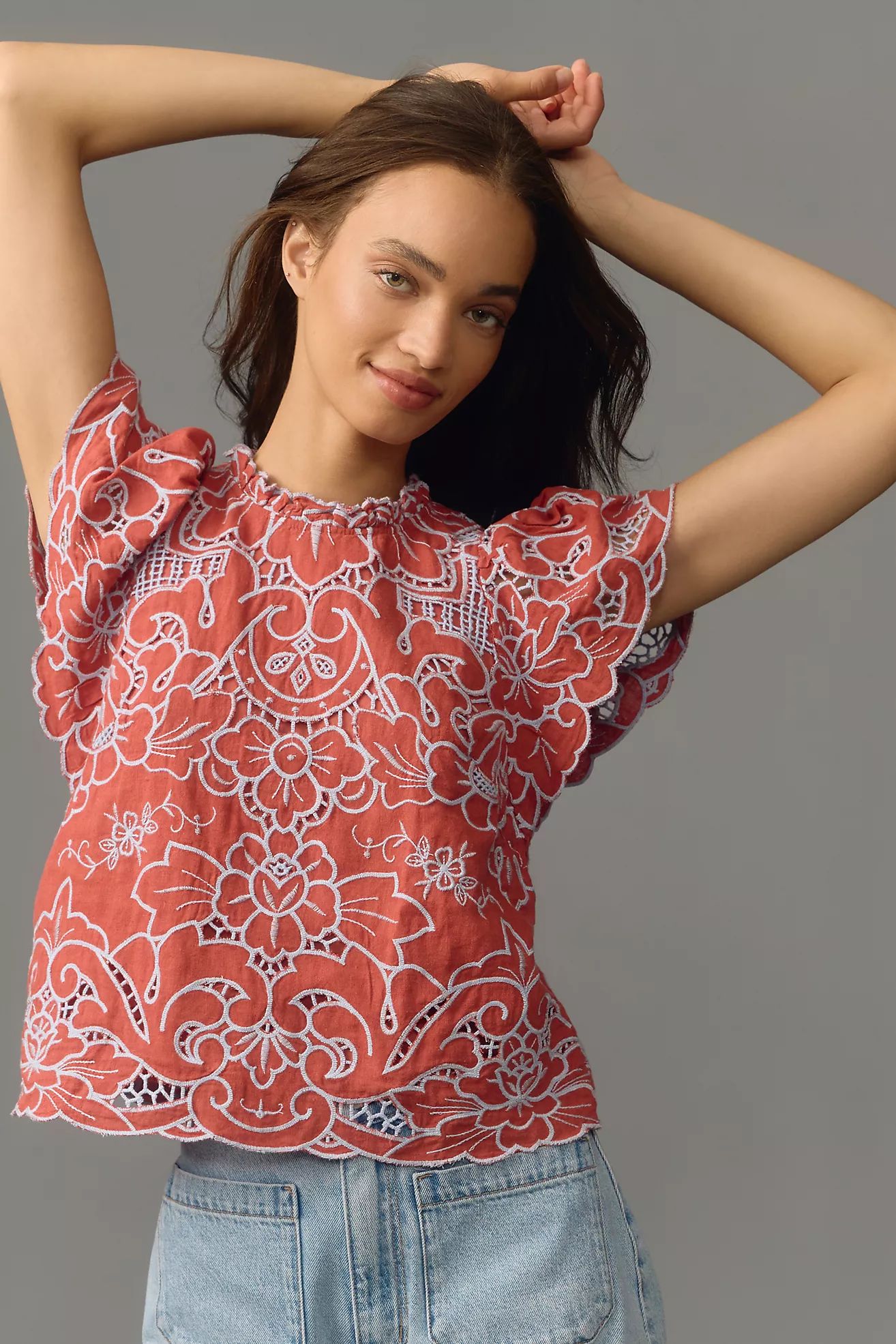 The Lainie High-Neck Lace Cutwork Blouse | Anthropologie (US)