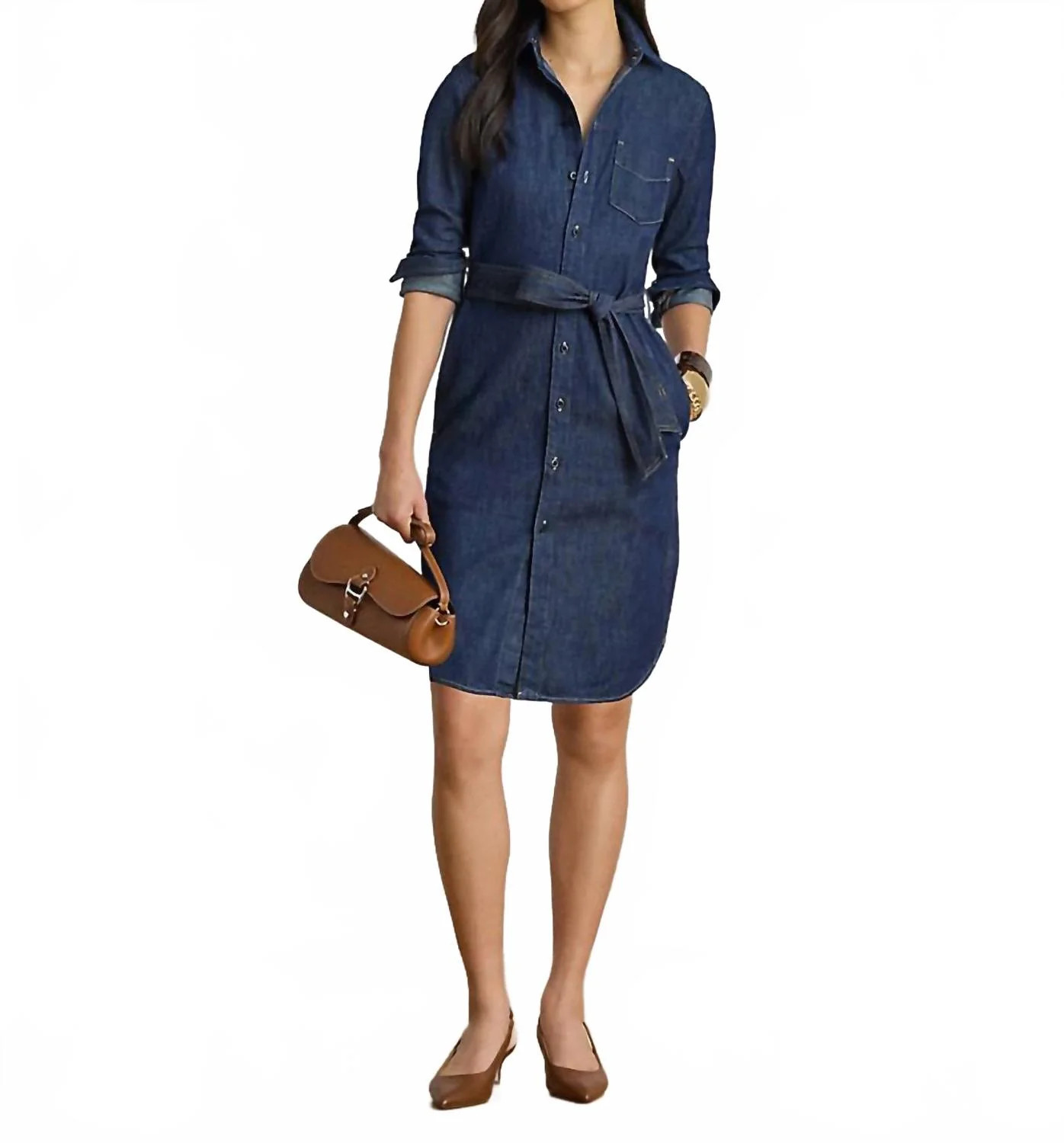 Belted Denim Mini Shirtdress In Blue | Shop Simon