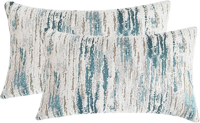 Lumbar Pillow Covers 12x20 Inch Set of 2 - Chenille & Jacquard Textured Cushion Covers with Abstr... | Amazon (US)