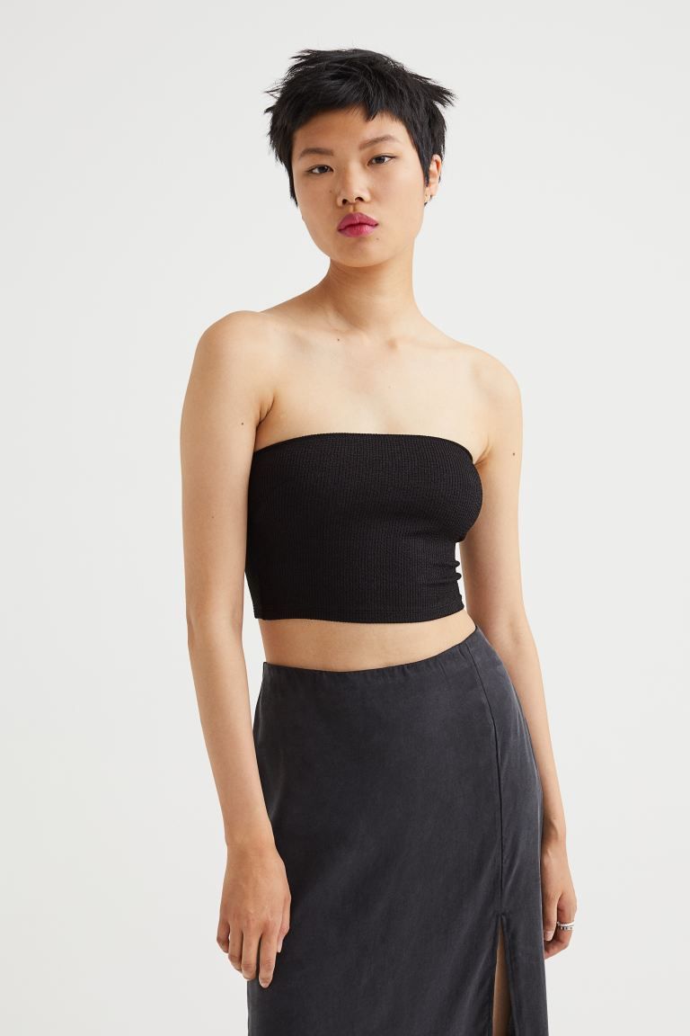 Conscious choice  Fitted crop tube top in jersey.SizeThe model is 180cm/5'11" and wears a size SF... | H&M (US)