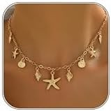 Shell Starfish Necklace for Women, Boho Beach Vacation Jewelry | Gold Plated Layered Charm Neckla... | Amazon (US)