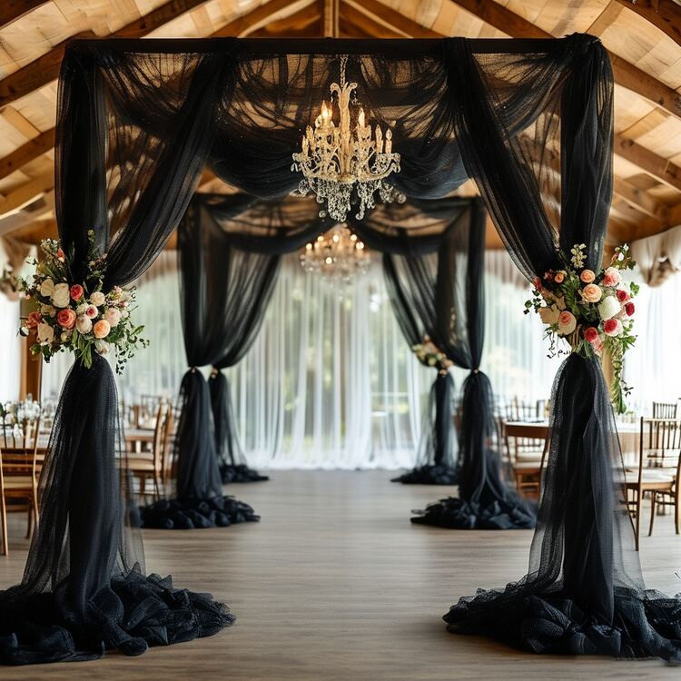1 Piece, Extra-Long Black Transparent Wedding Arch Tulle Fabric Ceiling Hanging Panel, Multi-Functional Polyester Fiber Can Be Freely Cut, Retro Style - Very Suitable For Gothic Weddings, Engagement Ceremonies, Stage Decoration, Bachelor Parties/Birthday Parties, Wedding Decoration, Suitable For Christmas, Engagement, Halloween, St. Patrick's Day, Oktoberfest, Graduation Ceremonies And Other Festival Decoration Items | SHEIN