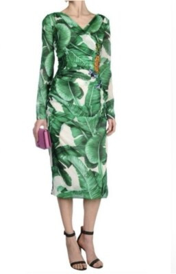 DOLCE & GABBANA Green Banana-Leaf Printed Silk Dress IT38 NWT  | eBay | eBay US