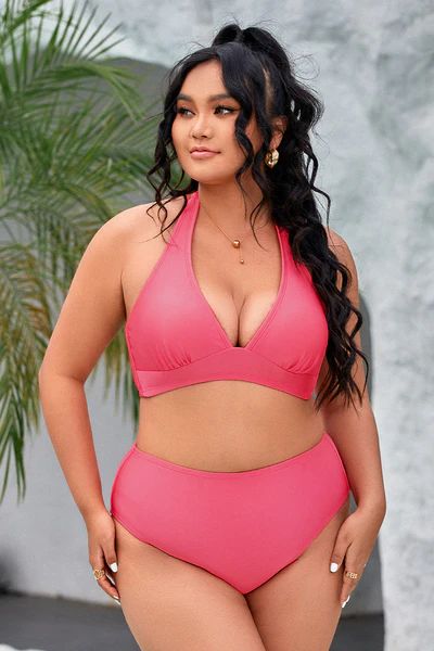 Vapor Wave Back Tie Halter Plus Size Bikini Top | Cupshe US