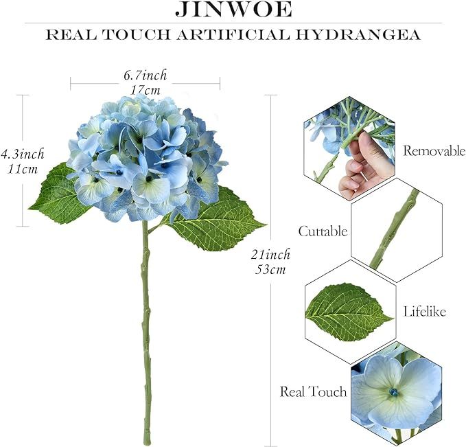 Light Blue Flowers Hydrangea Artificial Flowers, 4PCS 21" Latex Real Touch Vintage Lifelike Silk ... | Amazon (US)