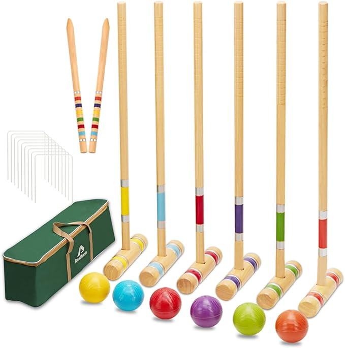 ApudArmis Six Player Croquet Set with Premiun Rubber Wooden Mallets 28In,Colored Ball,Wickets,Sta... | Amazon (US)