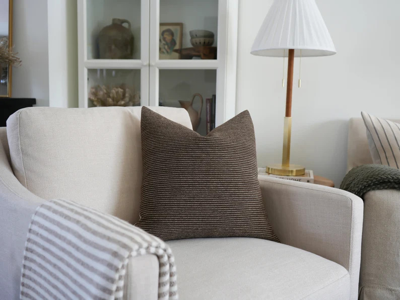 PHOENIX || Woven Brown Pillow Cover Brown Stripe Pillow Dark Brown Pillow Cover Textured Brown Pi... | Etsy (US)