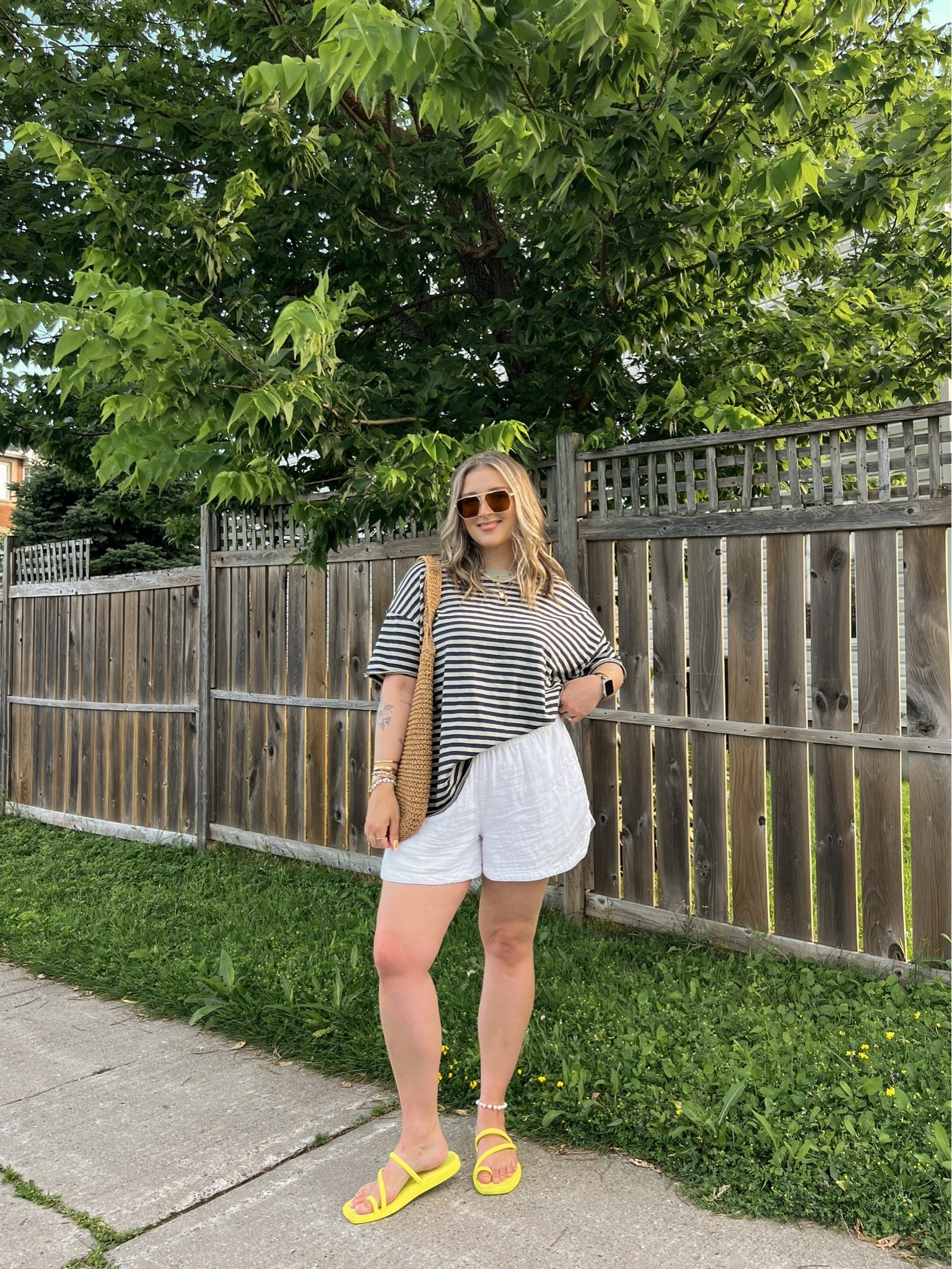 Comfy summer ootd! Wearing my usual size L in the striped tee. Linked similar white shorts. Crocs sandals are super comfy, I’m a 9.5-10 and wear a 10

#LTKsummer #LTKmidsize #LTKsale