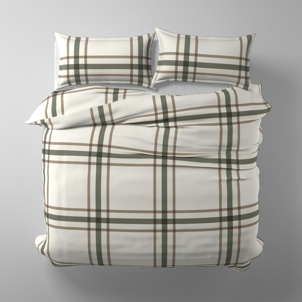 Cabin Plaid 02 - Creamy White / Limed Ash Green / Khaki Brown - earth tones Duvet Cover | Spoonfl... | Spoonflower