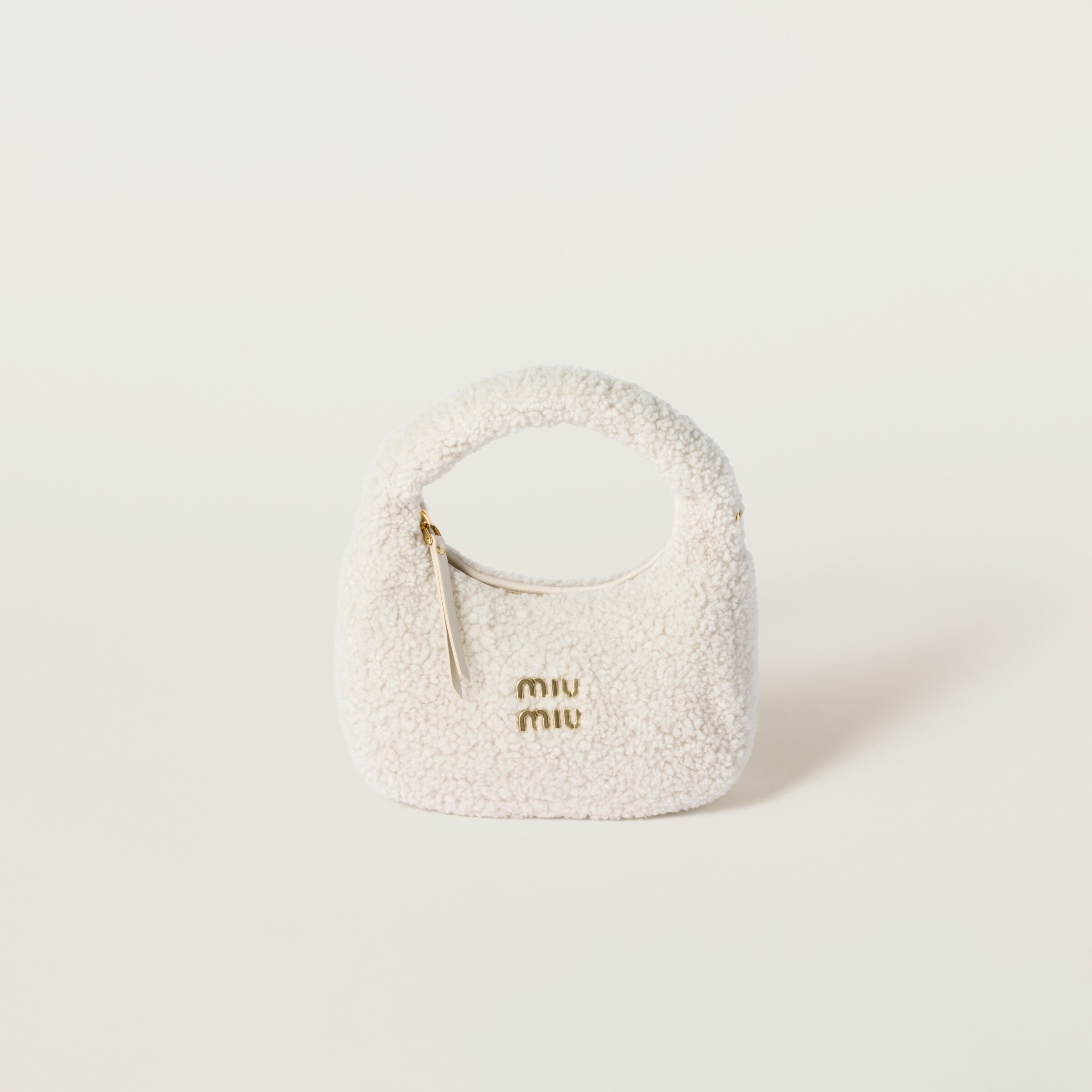 Ivory Wander Shearling Hobo Bag | Miu Miu | Miu Miu US