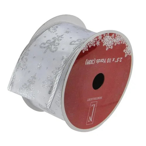Pearl White and Silver Glitter Trees Wired Christmas Craft Ribbon 2.5 x 10 Yards | Walmart (US)