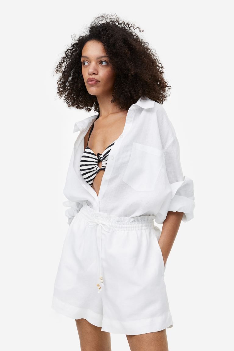 Linen-blend Paper-bag Shorts | H&M (US + CA)