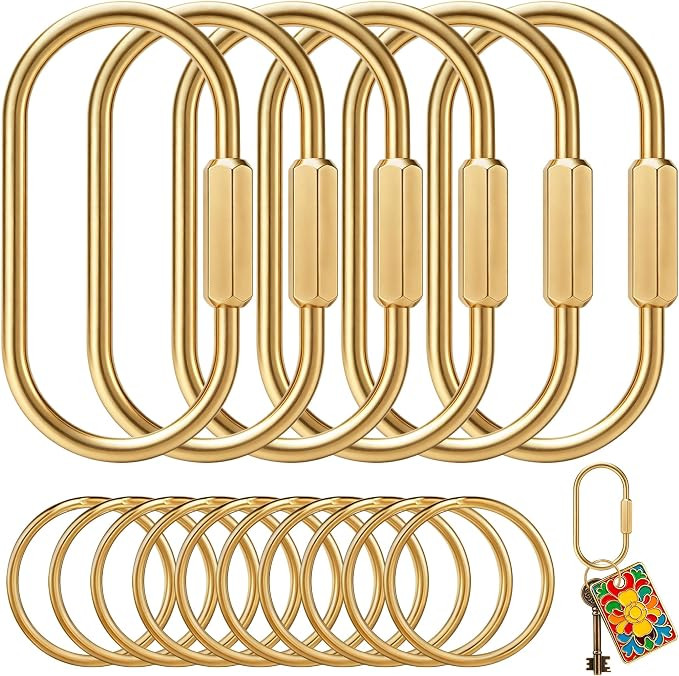 6 Pcs Brass Key Rings Bulk – Gold Carabiner with Secure Screw Lock, Keychain Carabiner Clips fo... | Amazon (US)