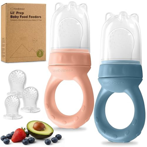 KeaBabies Baby Fruit Feeder 2pk - Silicone Baby Food Feeder for Babies 6-12 Months, Breast Milk Popsicle Teether, Weaning, Pacifier, Freeze Frozen Solid Food, Infant Feeding Essential (Sunset) | Amazon (US)
