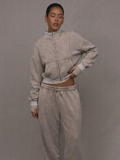 MUSERA Winter Clothes Washed Zip Through Sweatshirt | SHEIN