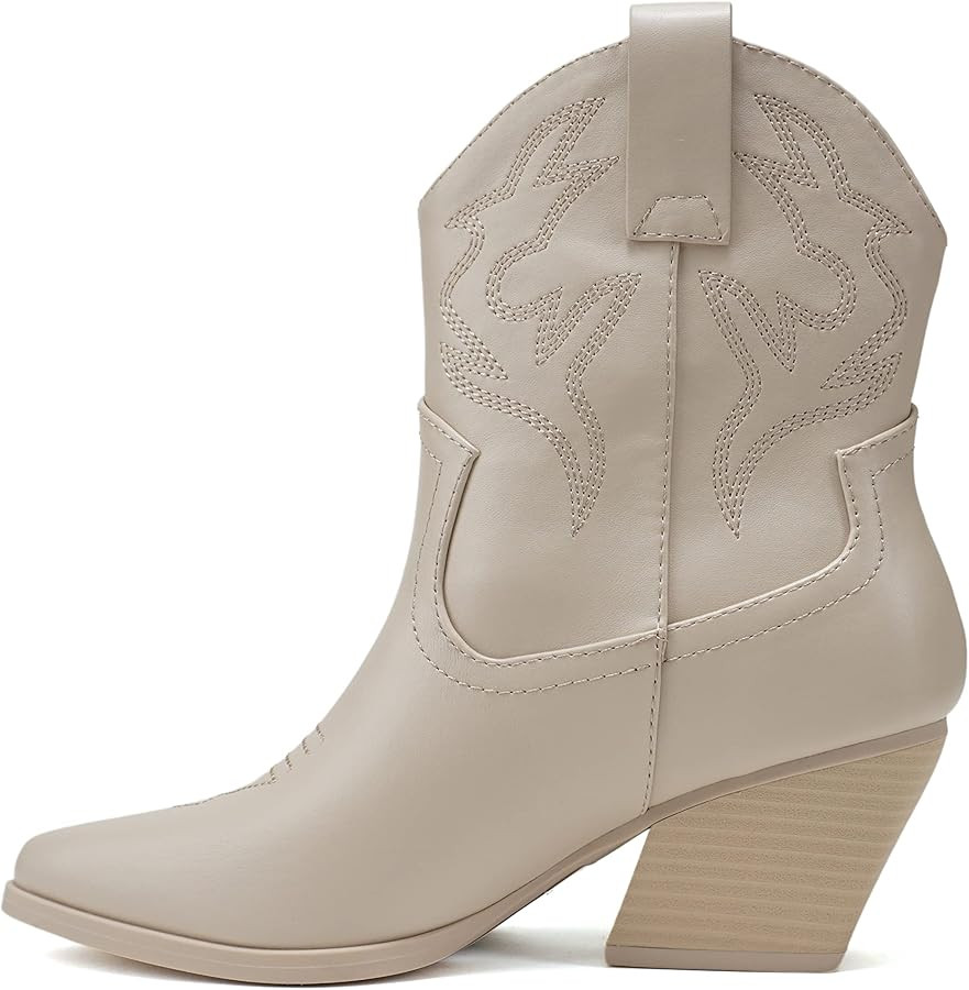 Soda “BLAZING” ~ Women Western Stitched Pointe Toe Low Heel High Top Ankle Shaft Boot Bootie | Amazon (US)