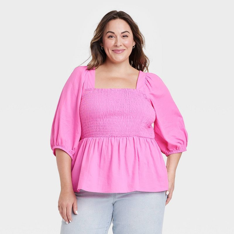 Women's Puff Elbow Sleeve Peplum T-Shirt - Ava & Viv™ | Target